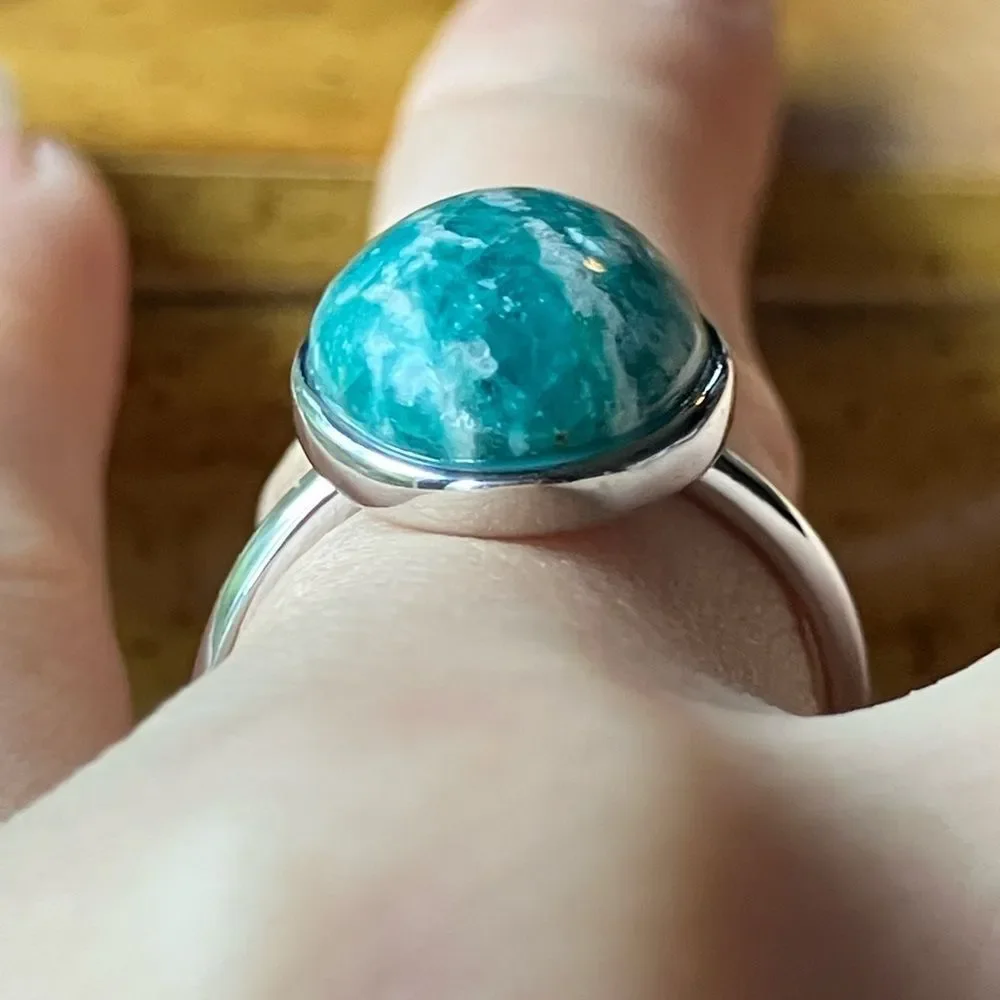 Natural Amazonite Sterling Silver Ring Size 7